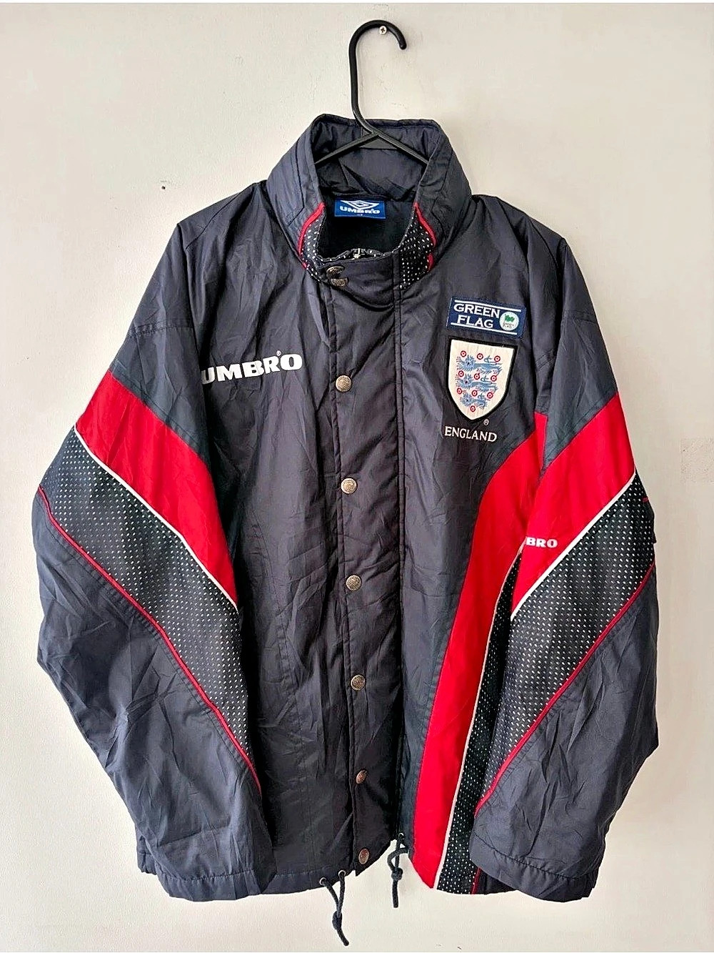 Umbro Vintage England Green Flag Rain Jacket Men's Color Block Jacket